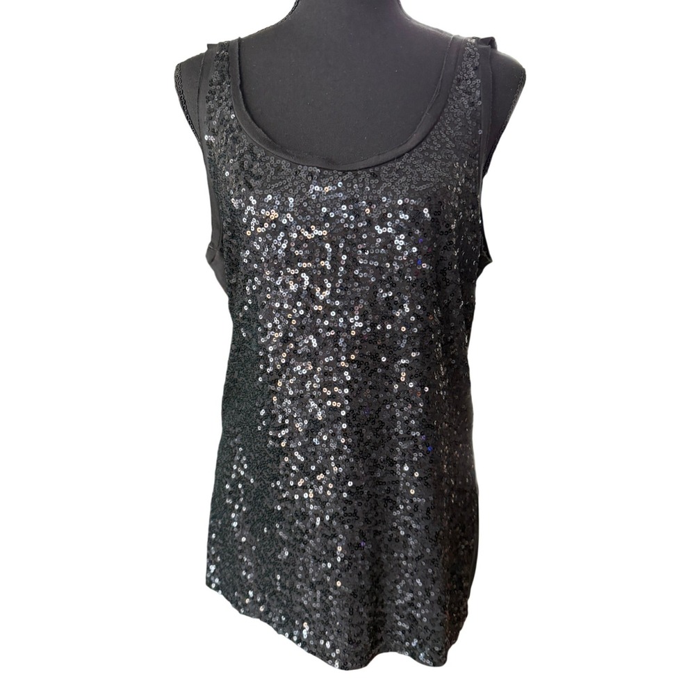 J. Crew Black Sequin Tank Top Women's Size Large Sleeveless Sparkly Top